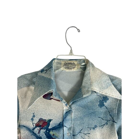 Vtg Blouse Loubella Extendables Floral Dagger Collar Polyester 70s Bird Small - Picture 5 of 8